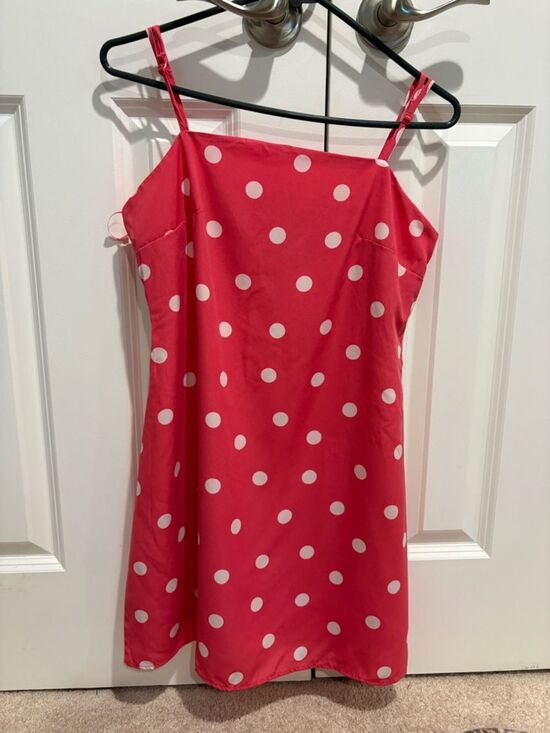 miami Dresses & Skirts - Pink Polka Dot Spaghetti Strap Dress Size M Trendy Girly Summer Sundress